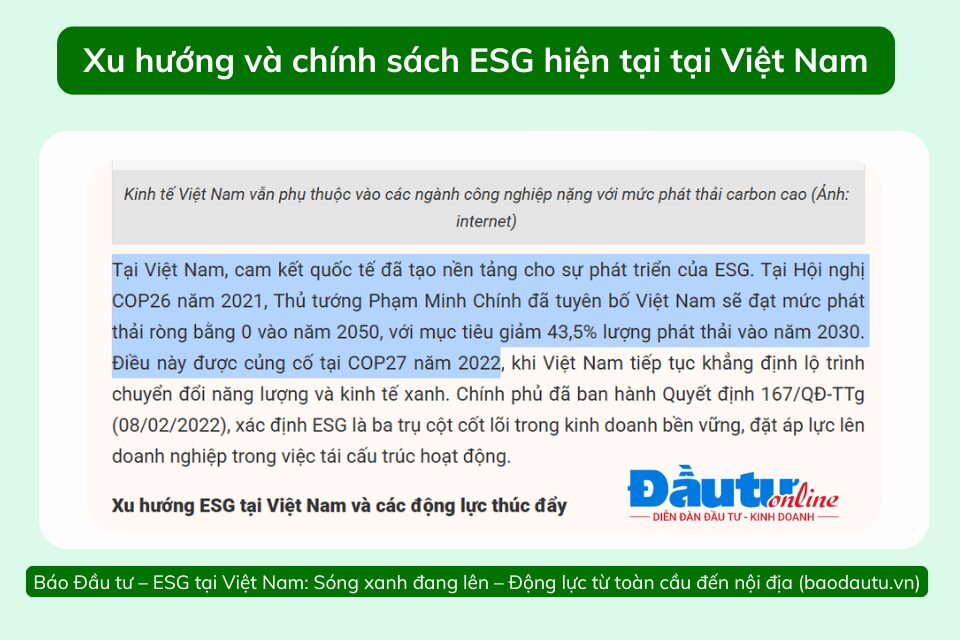 Xu hướng và chính sách ESG hiện tại tại Việt Nam Update mới nhất