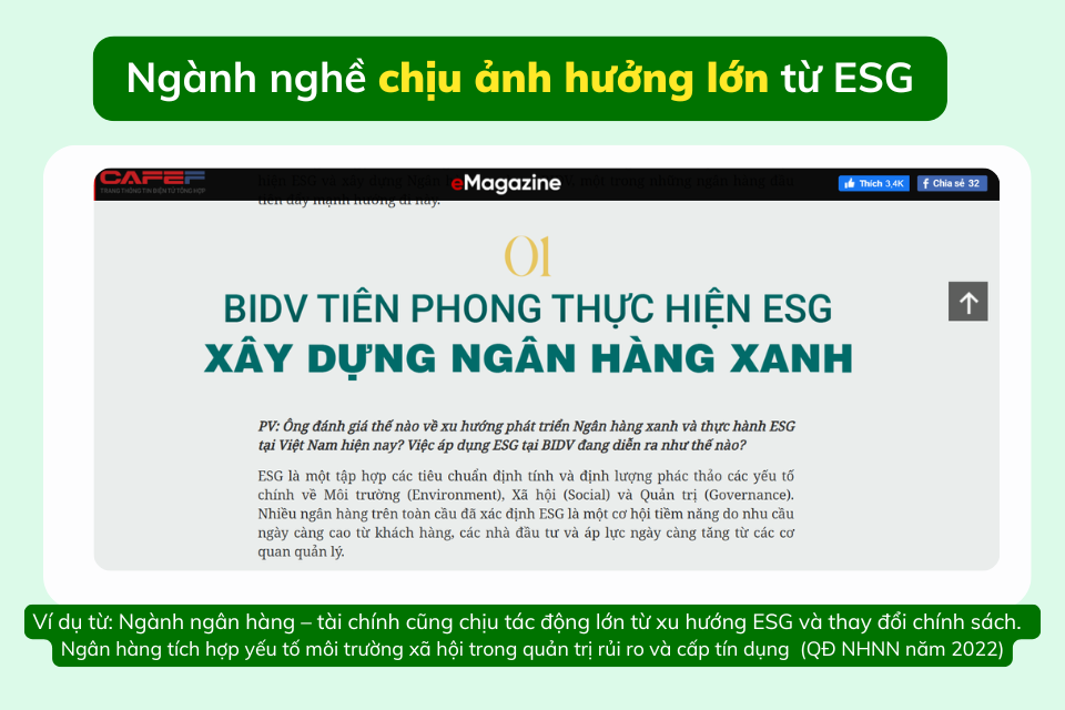 Ngành nghề chịu ảnh hưởng lớn từ ESG tại Việt Nam khi thay đổi chsinh sách theo xu hướng toàn cầu 