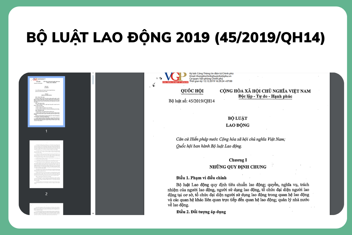 Bảng tra cứu văn bản pháp luật về quan hệ lao động Bộ luật Lao động 2019 (Luật số 45/2019/QH14)