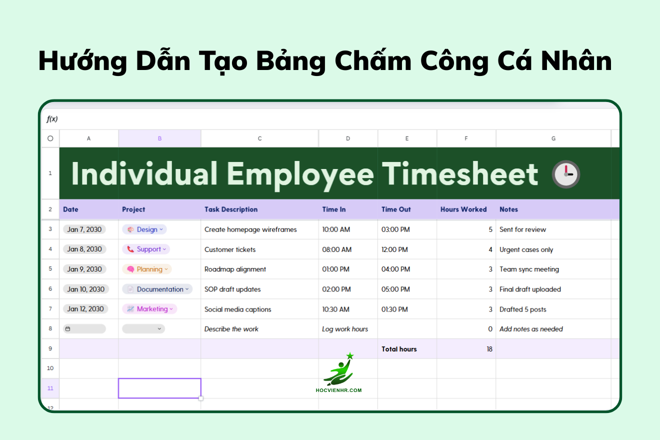 Cách tạo bảng chấm công cá nhân trên Excel