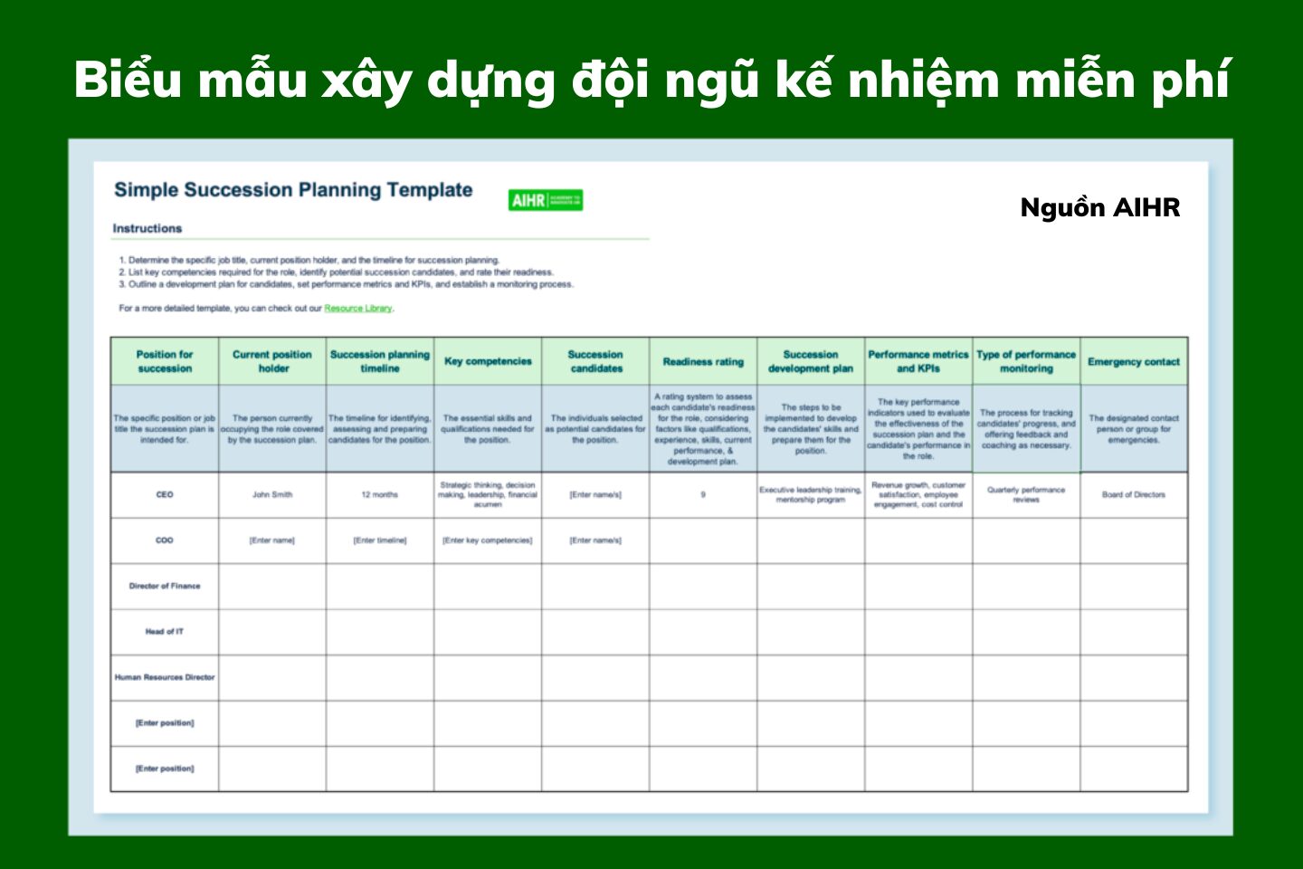 Biểu mẫu xây dựng đội ngũ kế nhiệm miễn phí Free Succession Planning Template